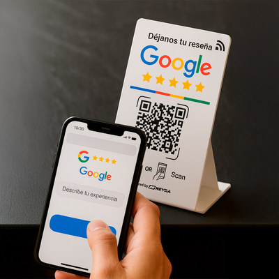 Stand NFC con QR de reseñas Google