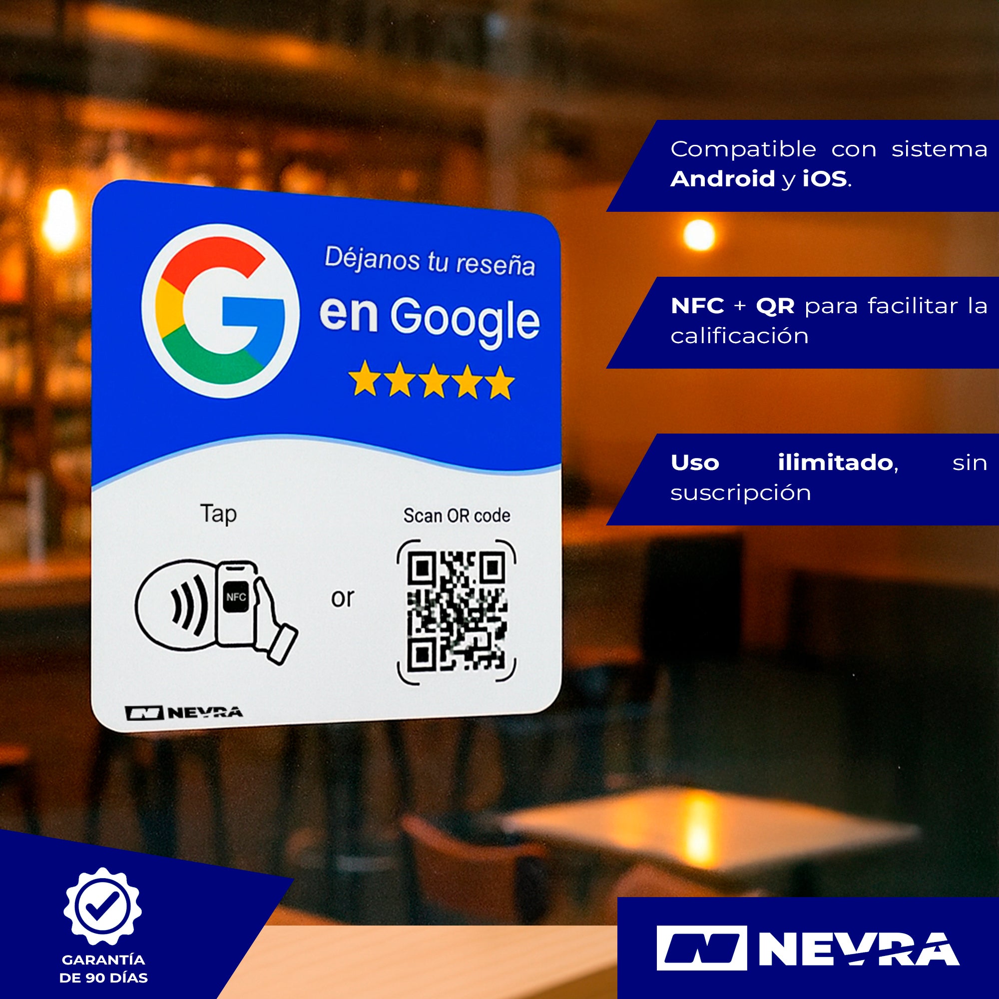 Placa NFC con QR de reseñas Google