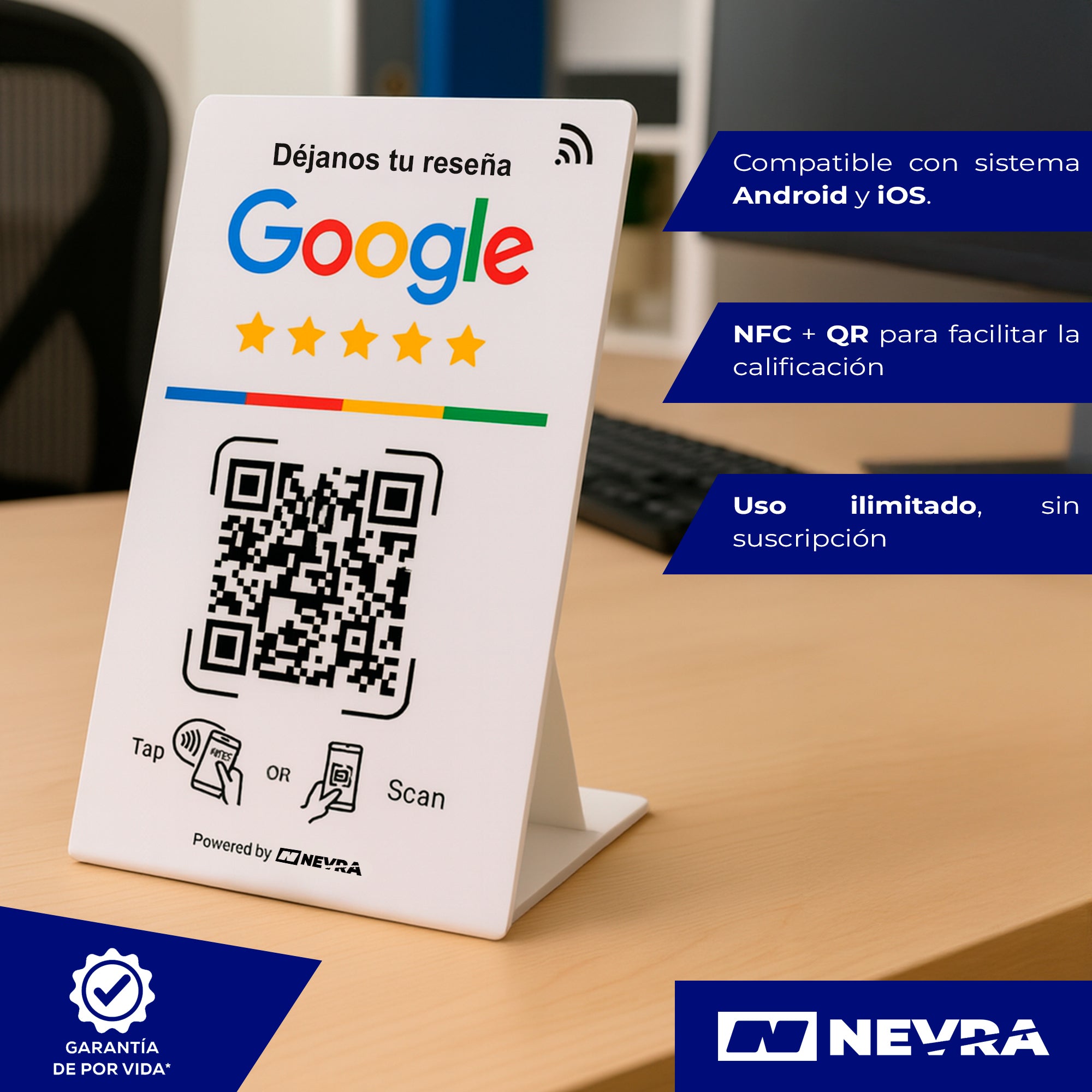 Stand NFC con QR de reseñas Google